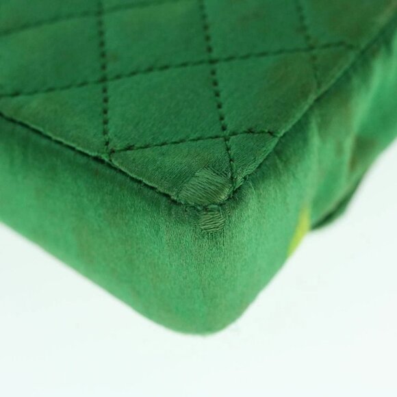 CHANEL Mini Matelasse Chain Pouch Shoulder Bag Satin Green Gold CC Auth 51271A - Picture 4 of 16